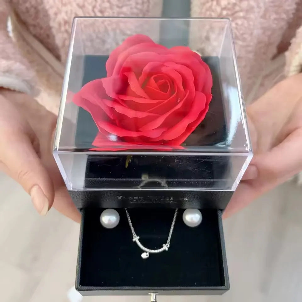 Boîte à colliers de luxe avec fleur de Rose, boîte à cadeaux pour femmes, petite amie, étui à bijoux élégant, à la mode, cadeaux de bijoux de saint-valentin 2025