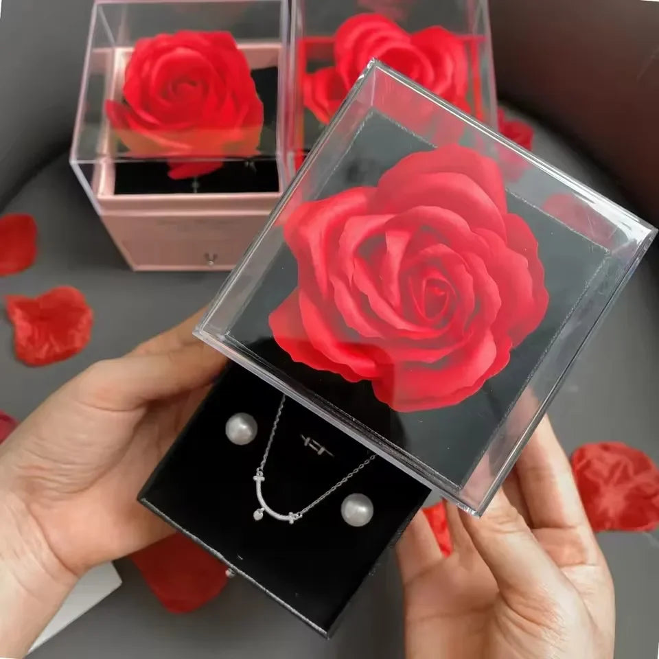 Boîte à colliers de luxe avec fleur de Rose, boîte à cadeaux pour femmes, petite amie, étui à bijoux élégant, à la mode, cadeaux de bijoux de saint-valentin 2025