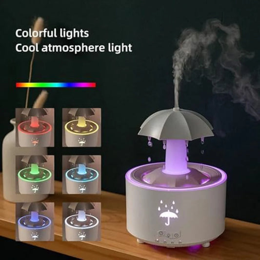 Humidificateur en forme de parapluie avec effet de pluie, diffuseur LED 7 couleurs, réservoir d'eau de 300ml pour chambres à coucher et espaces de travail