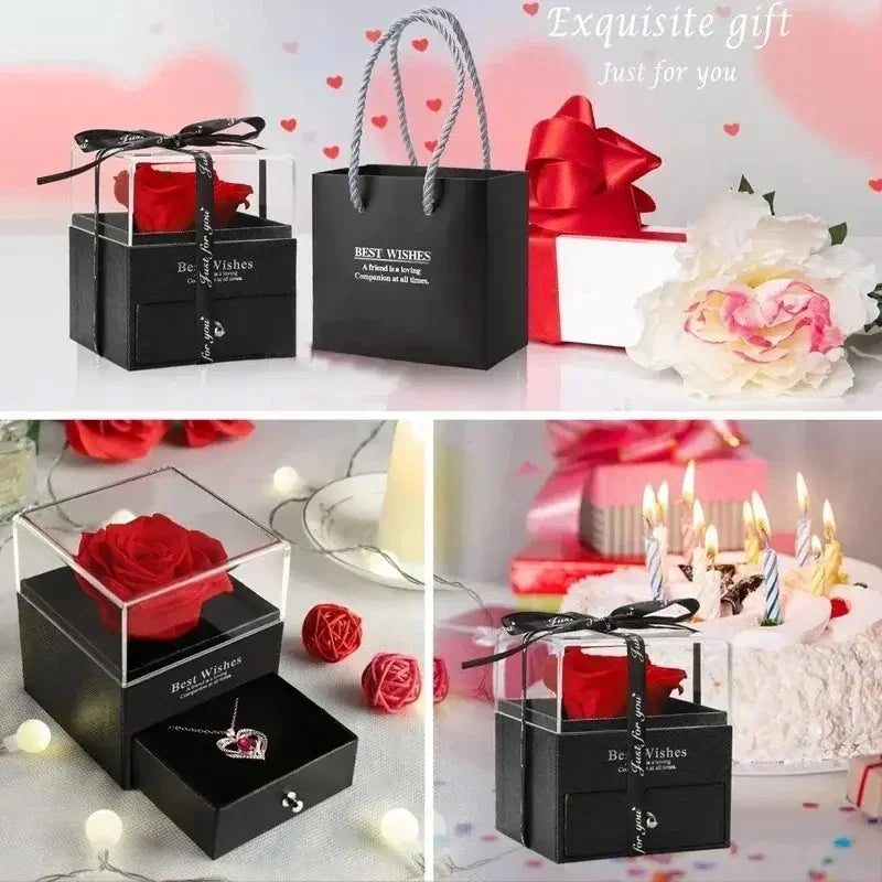 Boîte à colliers de luxe avec fleur de Rose, boîte à cadeaux pour femmes, petite amie, étui à bijoux élégant, à la mode, cadeaux de bijoux de saint-valentin 2025