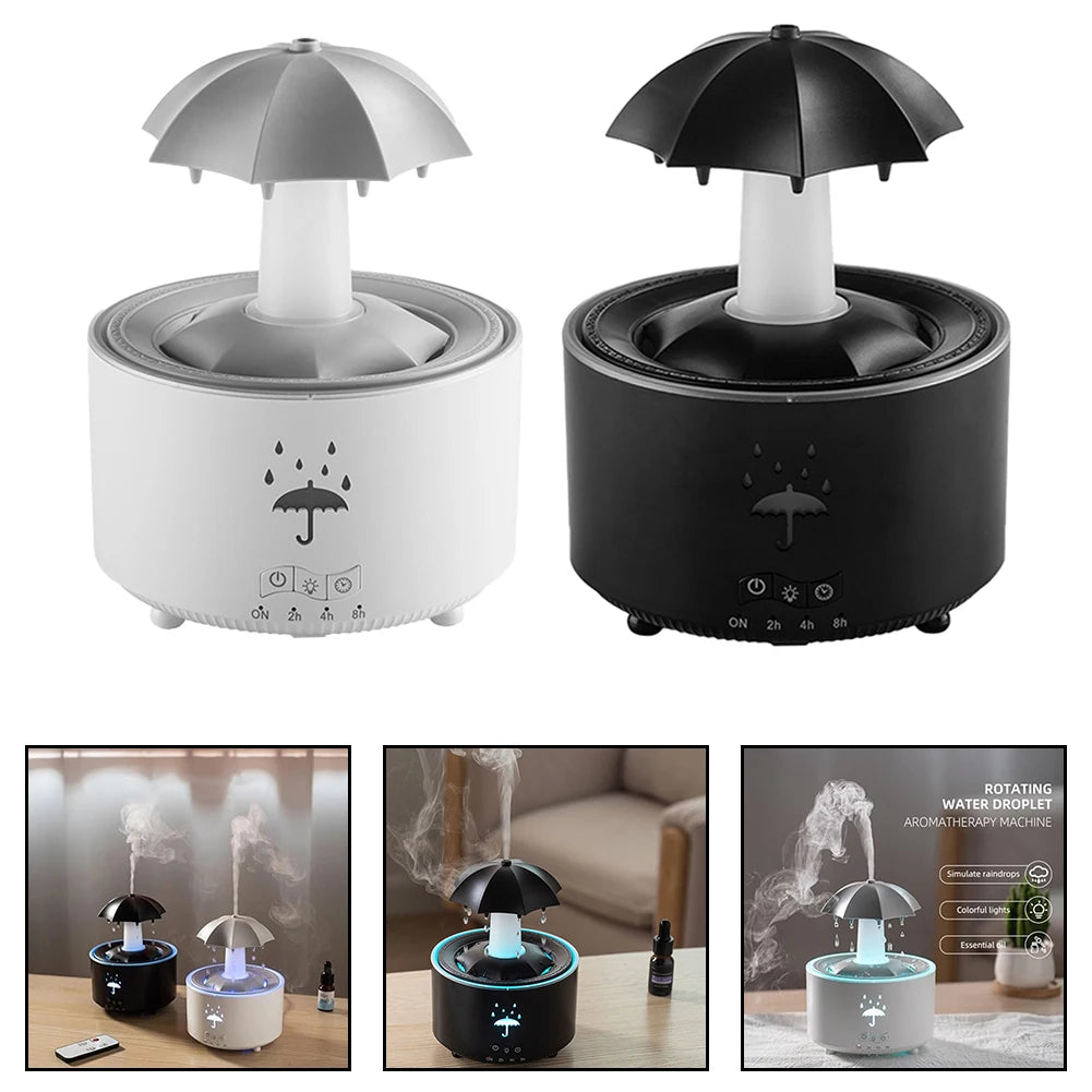 Humidificateur en forme de parapluie avec effet de pluie, diffuseur LED 7 couleurs, réservoir d'eau de 300ml pour chambres à coucher et espaces de travail