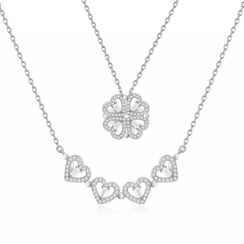 Collier avec pendentif en forme de cœur pliant magnétique, trèfle à quatre feuilles, boîte de 6 roses, pour femme, petite amie, esthétique, cadeaux d'anniversaire, de saint-valentin