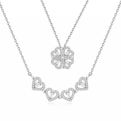 Collier avec pendentif en forme de cœur pliant magnétique, trèfle à quatre feuilles, boîte de 6 roses, pour femme, petite amie, esthétique, cadeaux d'anniversaire, de saint-valentin