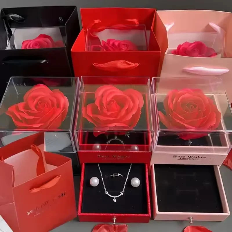 Boîte à colliers de luxe avec fleur de Rose, boîte à cadeaux pour femmes, petite amie, étui à bijoux élégant, à la mode, cadeaux de bijoux de saint-valentin 2025